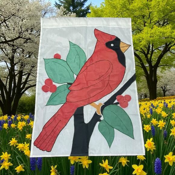 Vintage Robin Cardinal Flag Garden House Outdoor Decor Embroidered 27"W x 40"L - Picture 1 of 8